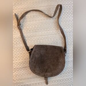 Vintage Safari Roughout Leather Shell Purse Brown Made in Spain